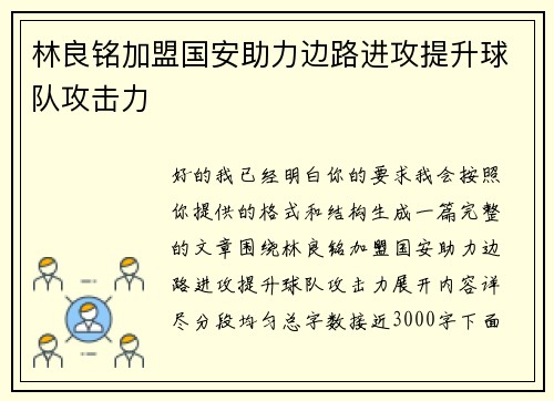 林良铭加盟国安助力边路进攻提升球队攻击力